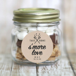 Pegatina Redonda Rustic S'more Love Kraft Wedding Favor