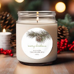 Pegatina Redonda Rustic Sprig Pine Merry Christmas<br><div class="desc">Sencillo y rústico piñón y pinecona con tipografía de escritura clásica. Pegatinas verdes y marrones para tarjetas de Navidad,  favores o envoltura de regalos lo hacen festivo y personal esta temporada.</div>