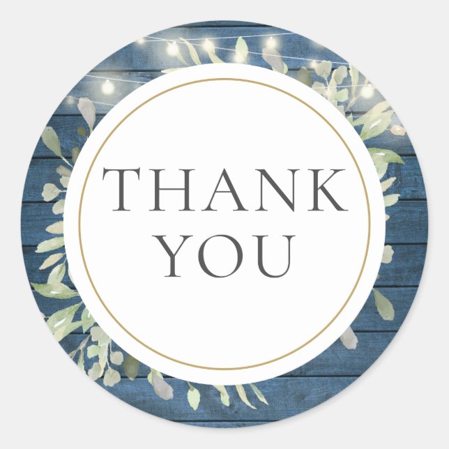 Pegatina Redonda Rustic String ilumina la vegetación Bridal Shower  (Anverso)