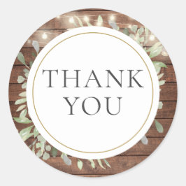 Pegatina Redonda Rustic String ilumina la vegetación Bridal Shower