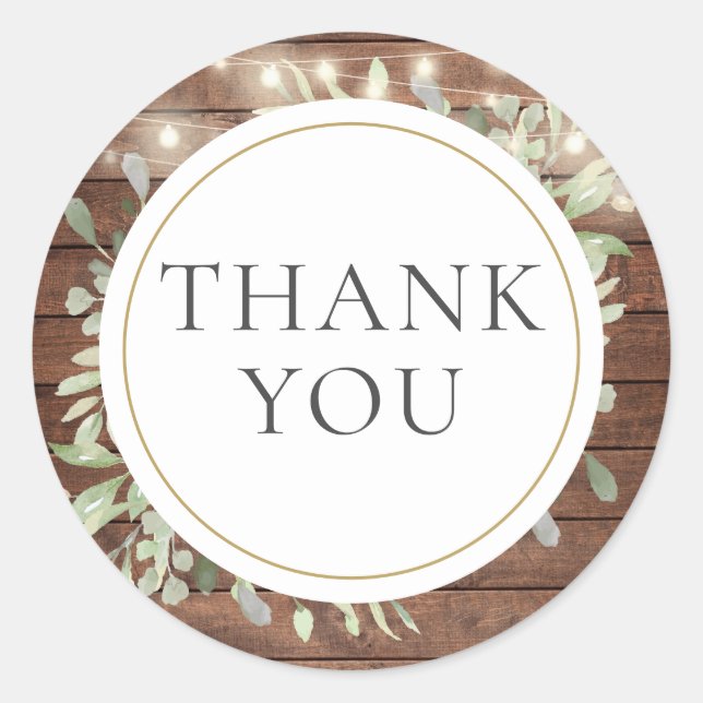 Pegatina Redonda Rustic String ilumina la vegetación Bridal Shower  (Anverso)