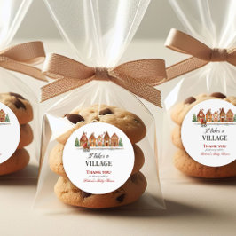 Pegatina Redonda Rustic Stroller Village alberga Baby Shower de inv