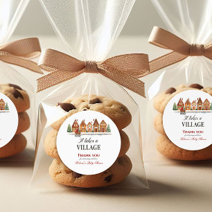 Pegatina Redonda Rustic Stroller Village alberga Baby Shower de inv