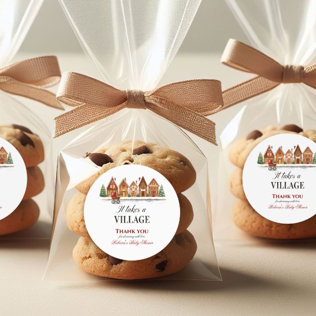 Pegatina Redonda Rustic Stroller Village alberga Baby Shower de inv (Subido por el creador)