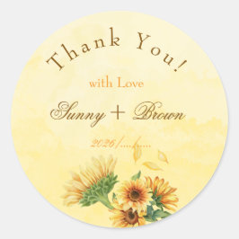 Pegatina Redonda Rustic Sunflower "With Love" Wedding Thank You