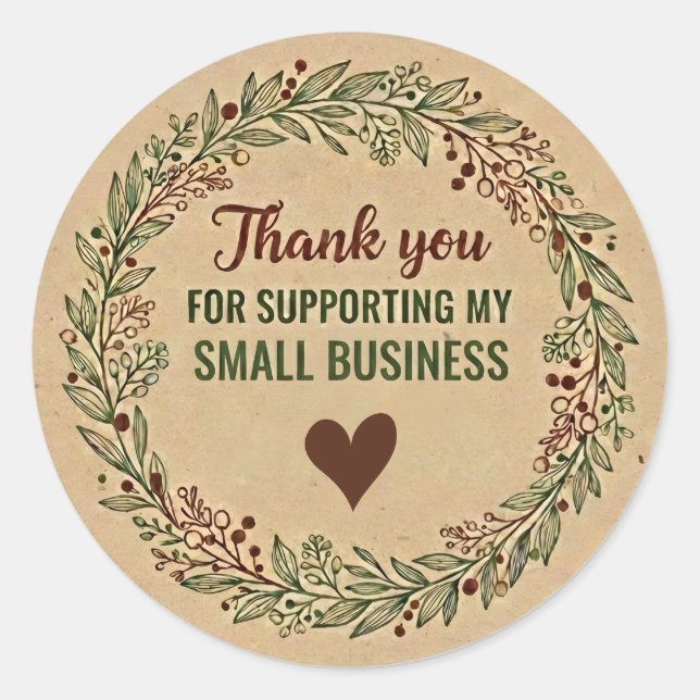 Pegatina Redonda Rustic Thank You Business Sticker – Packaging Labe (Anverso)