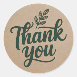 Pegatina Redonda Rustic Thank You Sticker – Minimal Botanical Kraft
