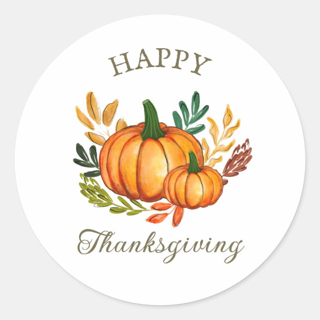 Pegatina Redonda Rustic Thanksgiving Pumpkin Favor Sticker (Anverso)
