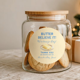 Pegatina Redonda Rustic Theme Butter Yellow Blue Baby Shower 