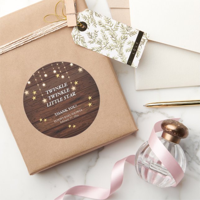 Pegatina Redonda Rustic Twinkle Twinkle Little Star Baby Shower (Regalar)