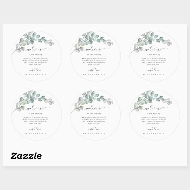 Pegatina Redonda Rustic Watercolor Eucalyptus Greenery Wedding (Hoja)