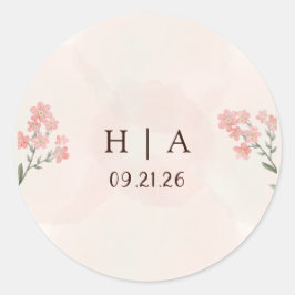 Pegatina Redonda Rustic Watercolor Peach and Green Minimal Wedding