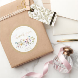 Pegatina Redonda Rustic Watercolor Wildflower Wedding 