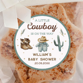 Pegatina Redonda Rustic Wild West Cowboy Baby Shower