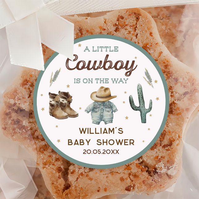 Pegatina Redonda Rustic Wild West Cowboy Baby Shower (Subido por el creador)