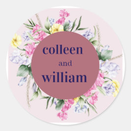 Pegatina Redonda Rustic Wildflower Wedding Sticker – Folk Floral Ro
