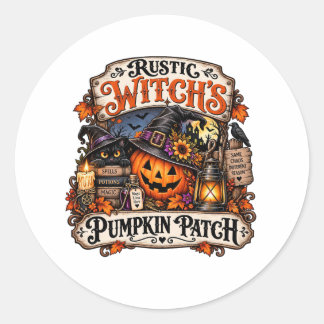 Pegatina Redonda Rustic Witch’s Pumpkin Patch Halloween Sticker