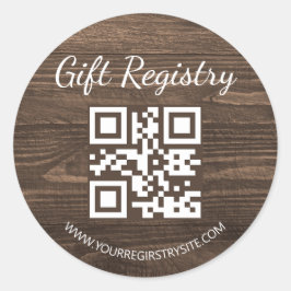 Pegatina Redonda rustic wood gift registry qr code baby shower