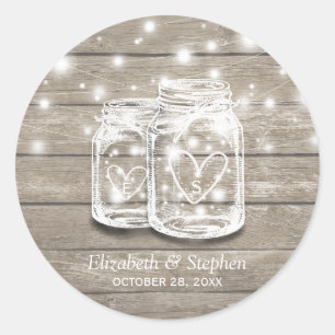 Pegatina Redonda Rustic Wood Mason Jar String enciende Favor de la