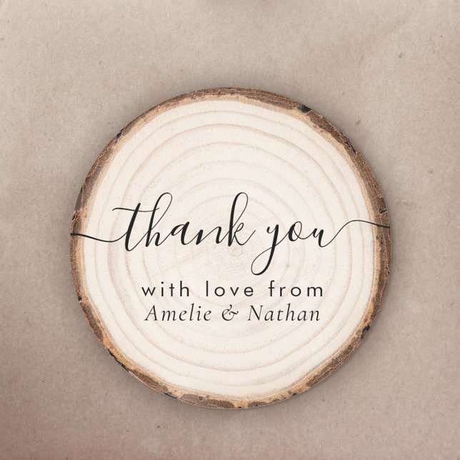 Pegatina Redonda Rustic Wood Slice Wedding Thank You (Subido por el creador)
