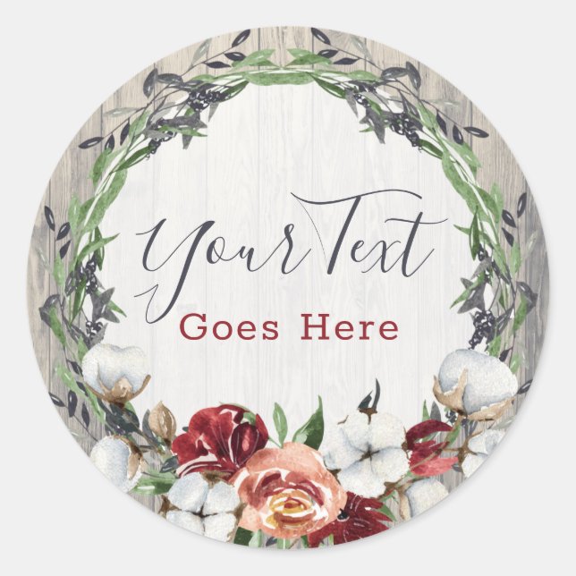 Pegatina Redonda Rustic Wood & Southern Country Cotton Boutique (Anverso)