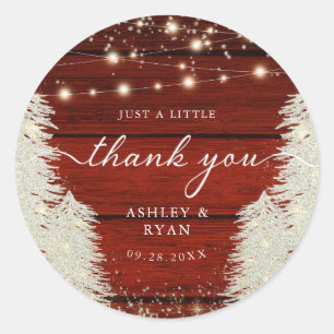 Pegatina Redonda Rustic Wood String Lights Trees Trees Boda Gracias