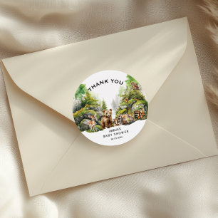 Pegatina Redonda Rustic Woodland Animals Baby Shower Gracias