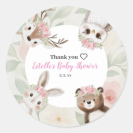 Pegatina Redonda Rustic Woodland Boho Chica Baby Shower