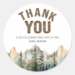Pegatina Redonda Rustic Woodland Happy Camper Gracias Fiesta Stick