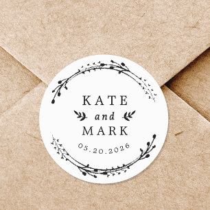 Pegatina Redonda Rustic Wreath Wedding Save the Date