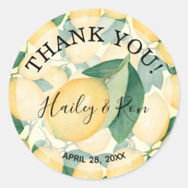 Pegatina Redonda Rústica acuarela Lemons Green GRACIAS