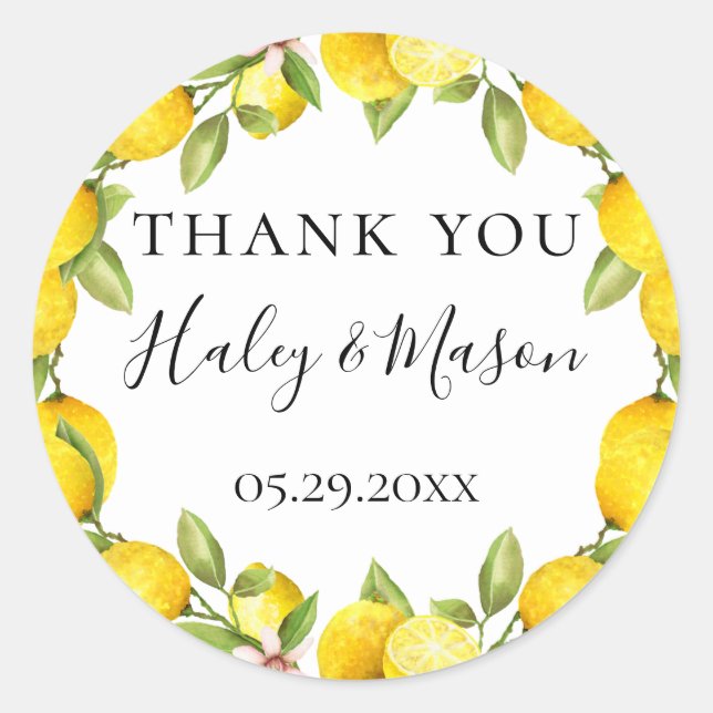 Pegatina Redonda Rústica acuarela marco limón Gracias A Favor (Anverso)