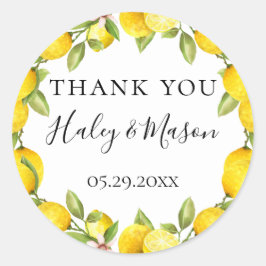 Pegatina Redonda Rústica acuarela marco limón Gracias A Favor