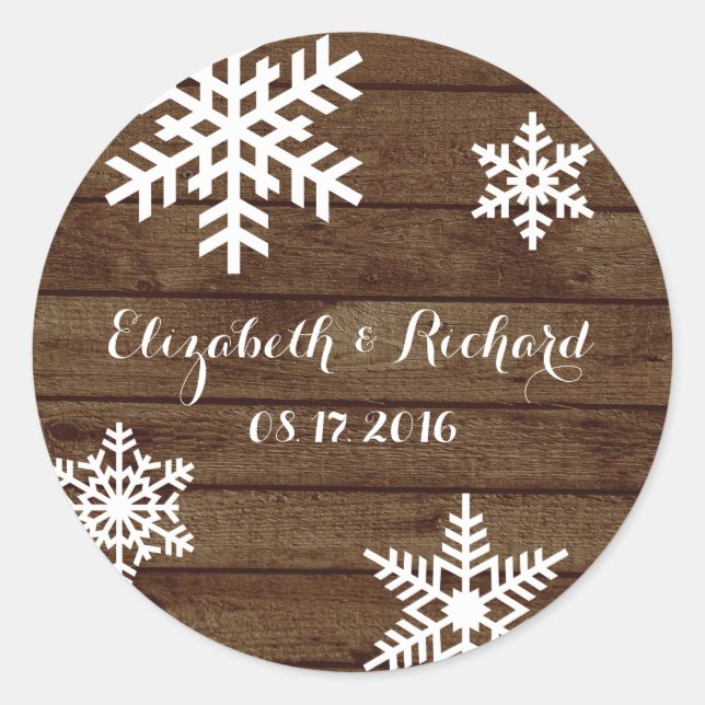 Pegatina Redonda Rústica Boda de Invierno Barn Flechas de nieve (Anverso)