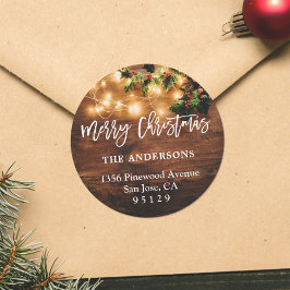 Pegatina Redonda Rústica Cadena de Madera Luces Dirección de Retorn