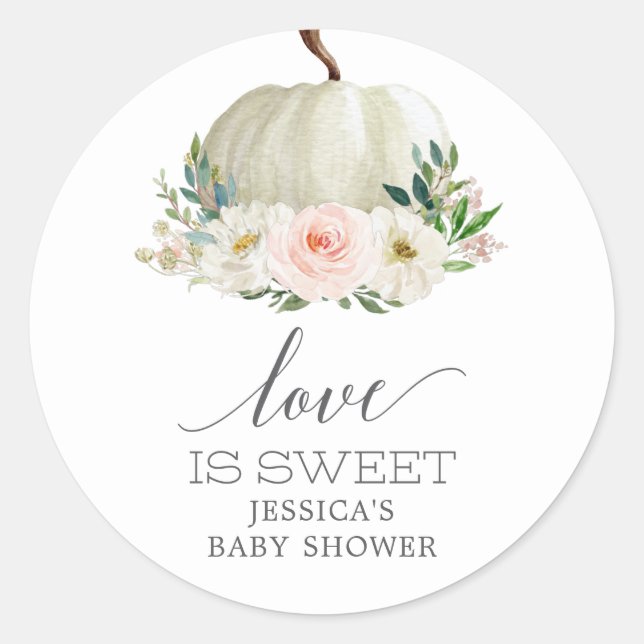 Pegatina Redonda Rústica Caída Floral Calabaza Amor Es Favor Dulce  (Anverso)