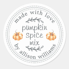 Pegatina Redonda Rústica calabaza casera mezcla de especias simple