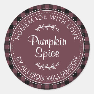 Pegatina Redonda Rústica calabaza casera Spice BurgunCheck Class