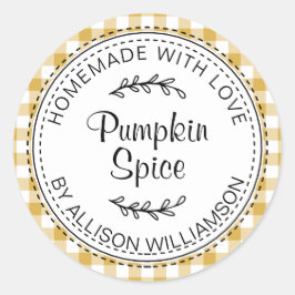 Pegatina Redonda Rústica calabaza casera Spin Yellow Check