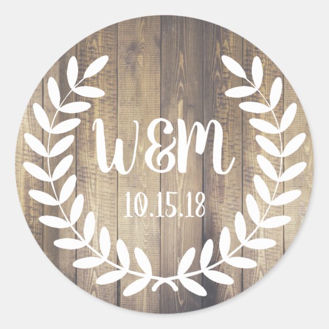 Pegatina Redonda Rústica Casa Blanca Laurels Barn Wood (Anverso)