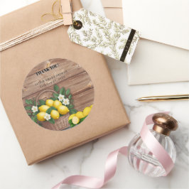 Pegatina Redonda Rústica cesta de limón Baby Shower moderno