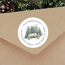 Pegatina Redonda Rústica dirección de retorno de cabaña de Navidade