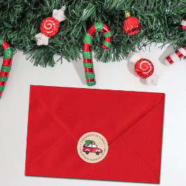 Pegatina Redonda Rústica dirección de retorno de Navidades de festi