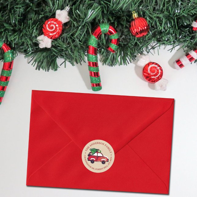 Pegatina Redonda Rústica dirección de retorno de Navidades de festi (Subido por el creador)