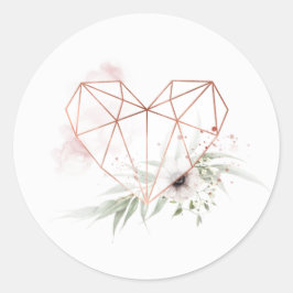 Pegatina Redonda Rústica elegancia Boda del Corazón Geométrico Bron