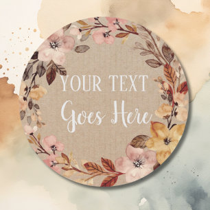 Pegatina Redonda Rústica floral artesanal personalizada