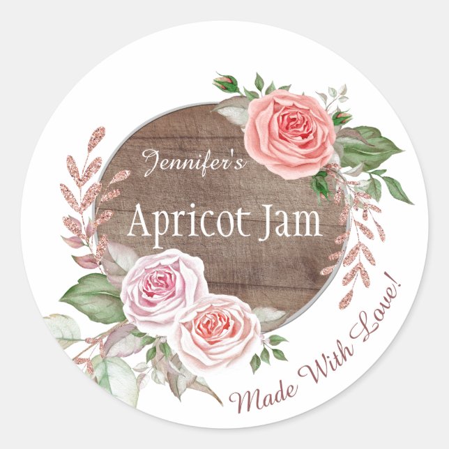 Pegatina Redonda Rústica Floral Jelly Jam Personalizado Jar Baking  (Anverso)