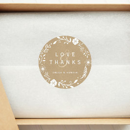 Pegatina Redonda Rústica floral Wreath Faux Kraft Boda Gracias
