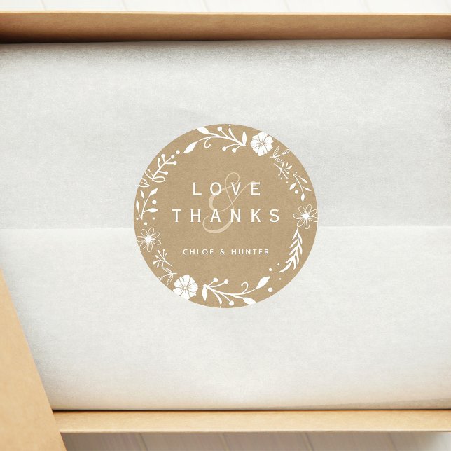 Pegatina Redonda Rústica floral Wreath Faux Kraft Boda Gracias (Subido por el creador)