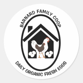 Pegatina Redonda Rústica granja Organic Huevos Frescos Pollos Hen